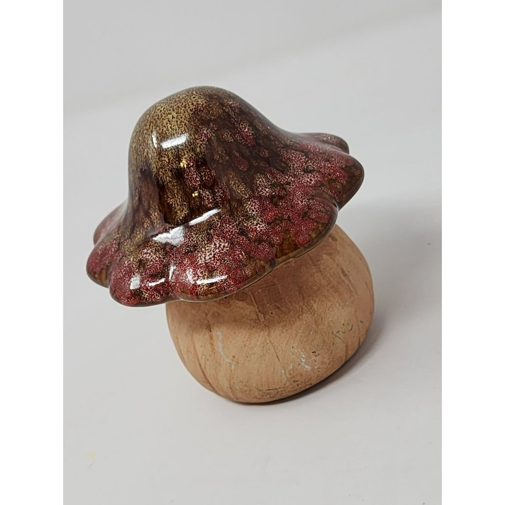 Art Pottery Mushroom‎ Figurine Maroon Brown Drip Glaze